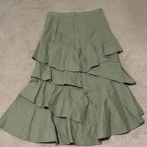 Banana Republic Asymmetrical Ruffle Tiered Long  Maxi Skirt in Olive